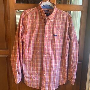 Men’s Chaps Orange and Blue Plaid Size Medium Button Down Shirt